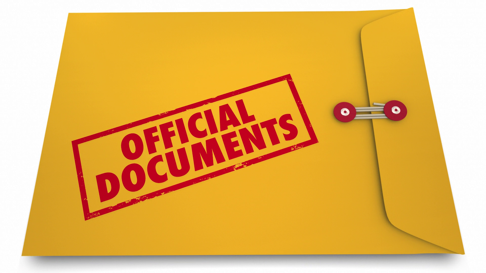 A yellow folder with a red stamp that says 'Official Documents' with a rubber band around it.