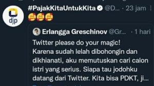 The image shows a Twitter search result for the query "Gaji istri termasuk harta bersama dalam perkawinan di Indonesia".