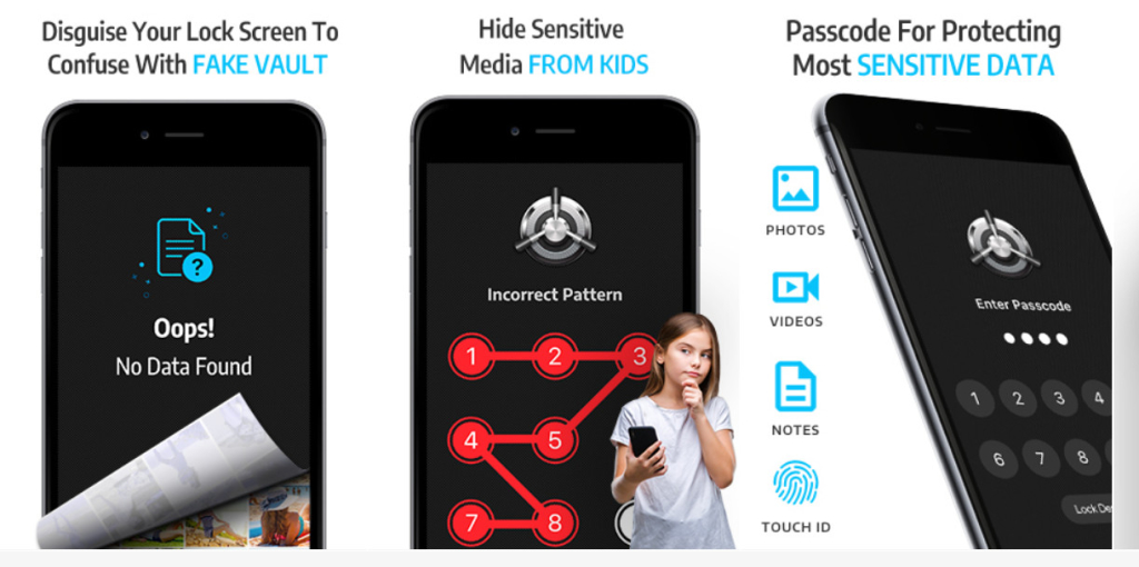 The image shows three different ways to find hidden apps on Android or iOS devices.
